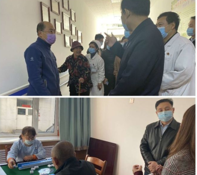 温涌院长和中国蓝领吴雨桐经理的陪同下参观调研,参观过程中和老人们